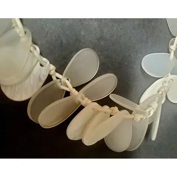 CHICOS Necklace & Bracelet Set Resin White Seaglass Drops w/ Cording White Beads - Picture 7 of 10